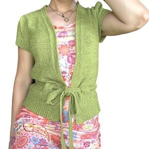 August Silk green baby puff sleeved adjustable sweater cardigan size Large